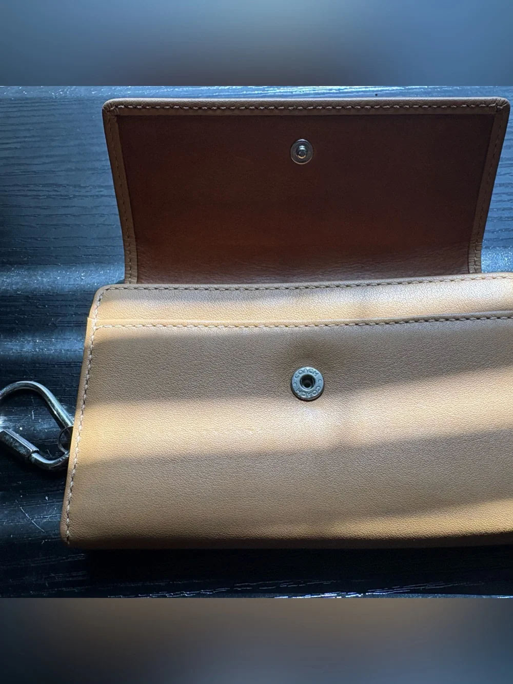 Vintage COACH British Tan Leather Multifunction Purse Keychain Wallet 7219